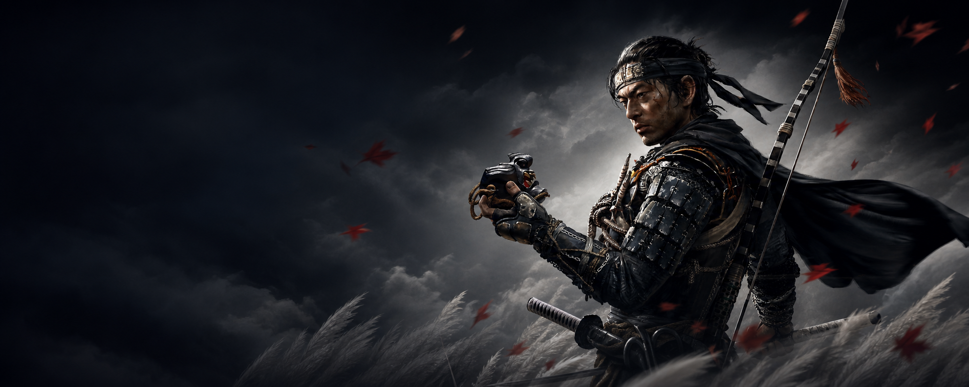 Samouraï de Ghost of Tsushima dans une atmosphère cinématique